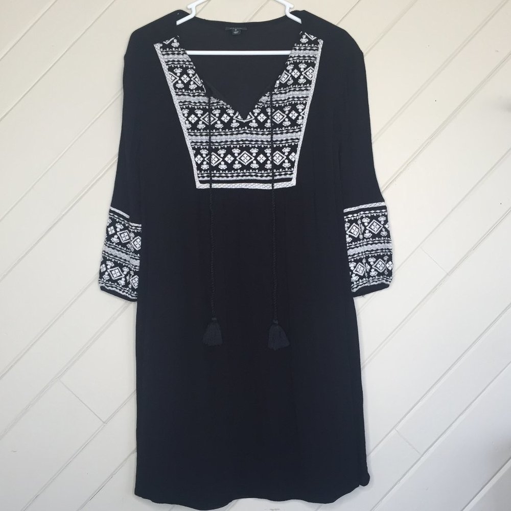 a.n.a Embroidered 3/4 Sleeve Tunic Black & White